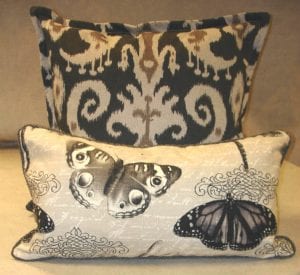 Two custom made throw pillows, the fabric house, decorator fabric, buy fabric online, fabric store