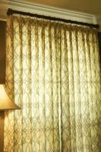 geometric pattern on closed drapes in a bedroom, the fabric house, custom window treatments, buy fabric online, fabric store