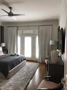 Light-colored custom window treatments in a bedroom, the fabric house, buy fabric online, fabric store, upholstery fabric.