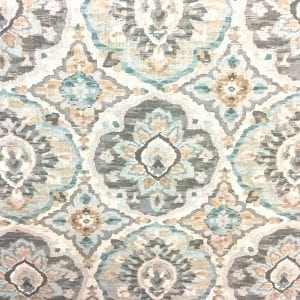 Zari -Cloud fabric with brown, teal and white patter from The Fabric House, online fabric store, designer fabric and trim, upholstery fabric, decorator fabric.